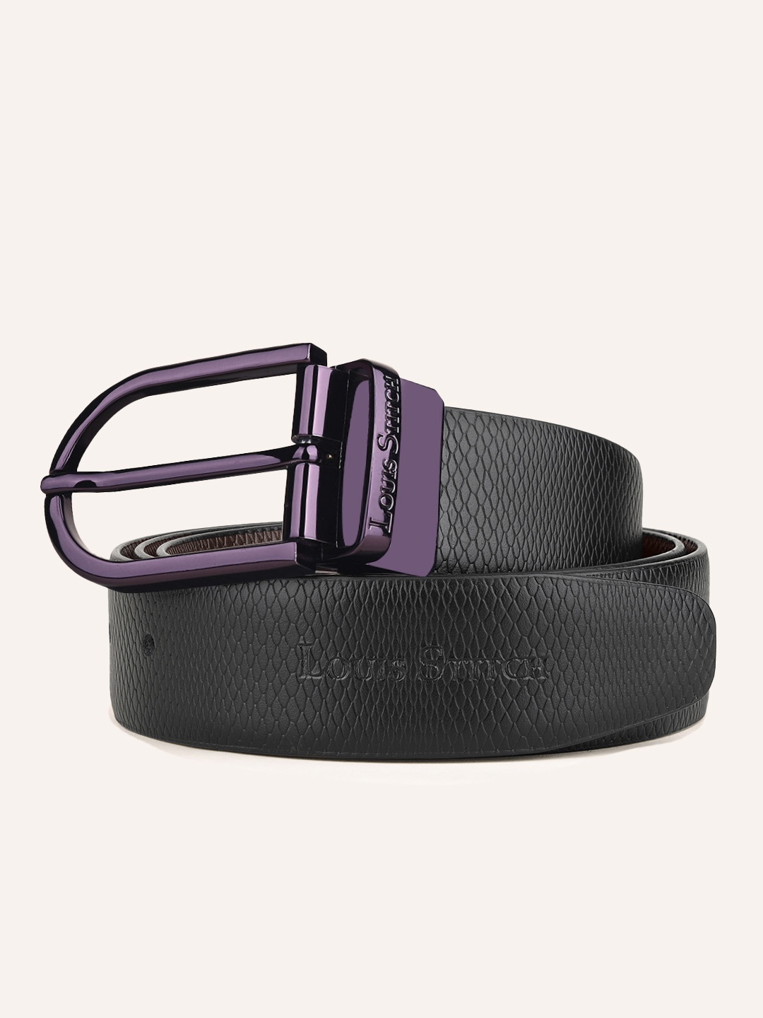 

LOUIS STITCH Men Leather Formal Belt, Black