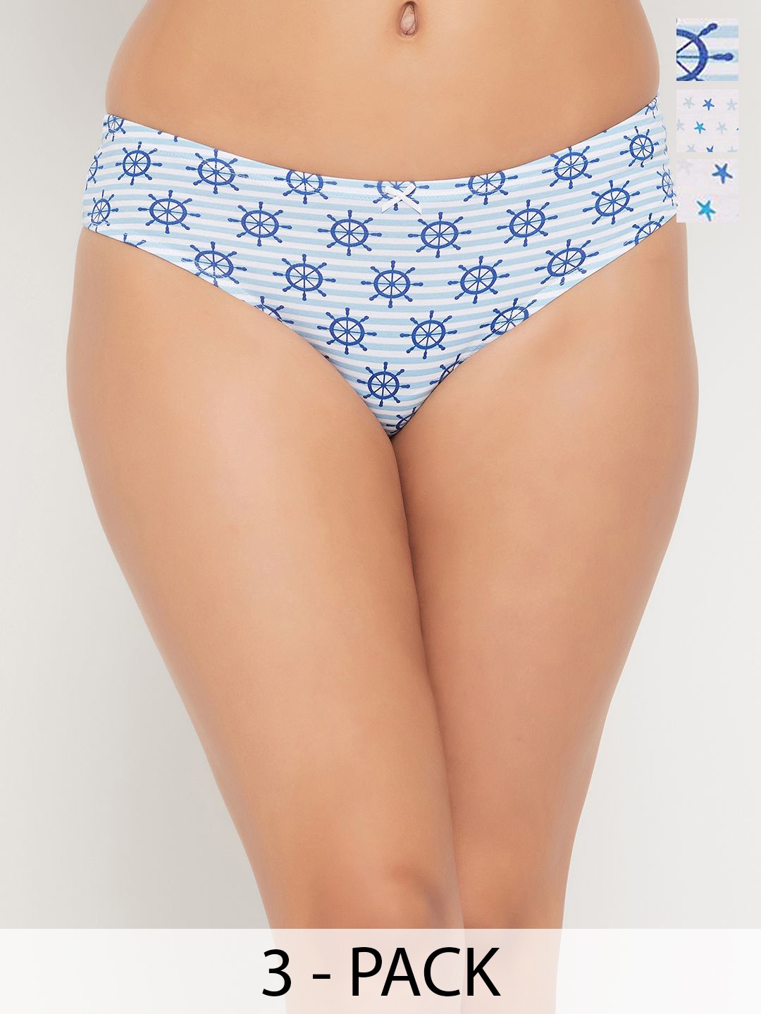 

Clovia Pack Of 3 Printed Cotton Low-Rise Thongs Briefs COMPN1912S, White