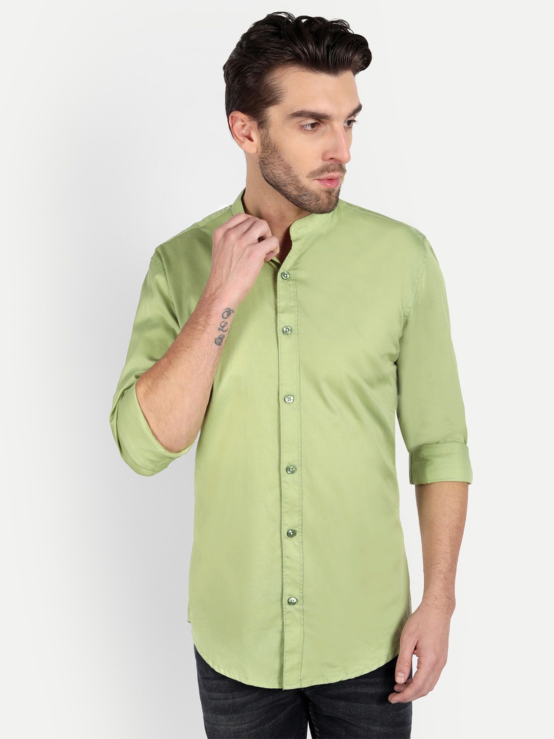 

MEGHZ Men Slim Fit Opaque Casual Shirt, Lime green