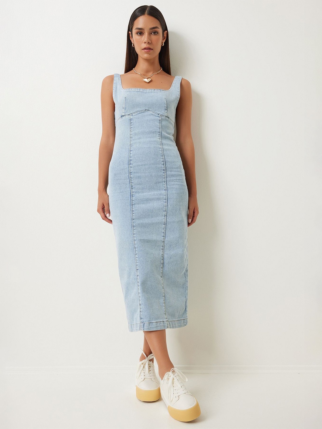 

Happiness istanbul Cotton Solid Sheath Midi Dress, Na
