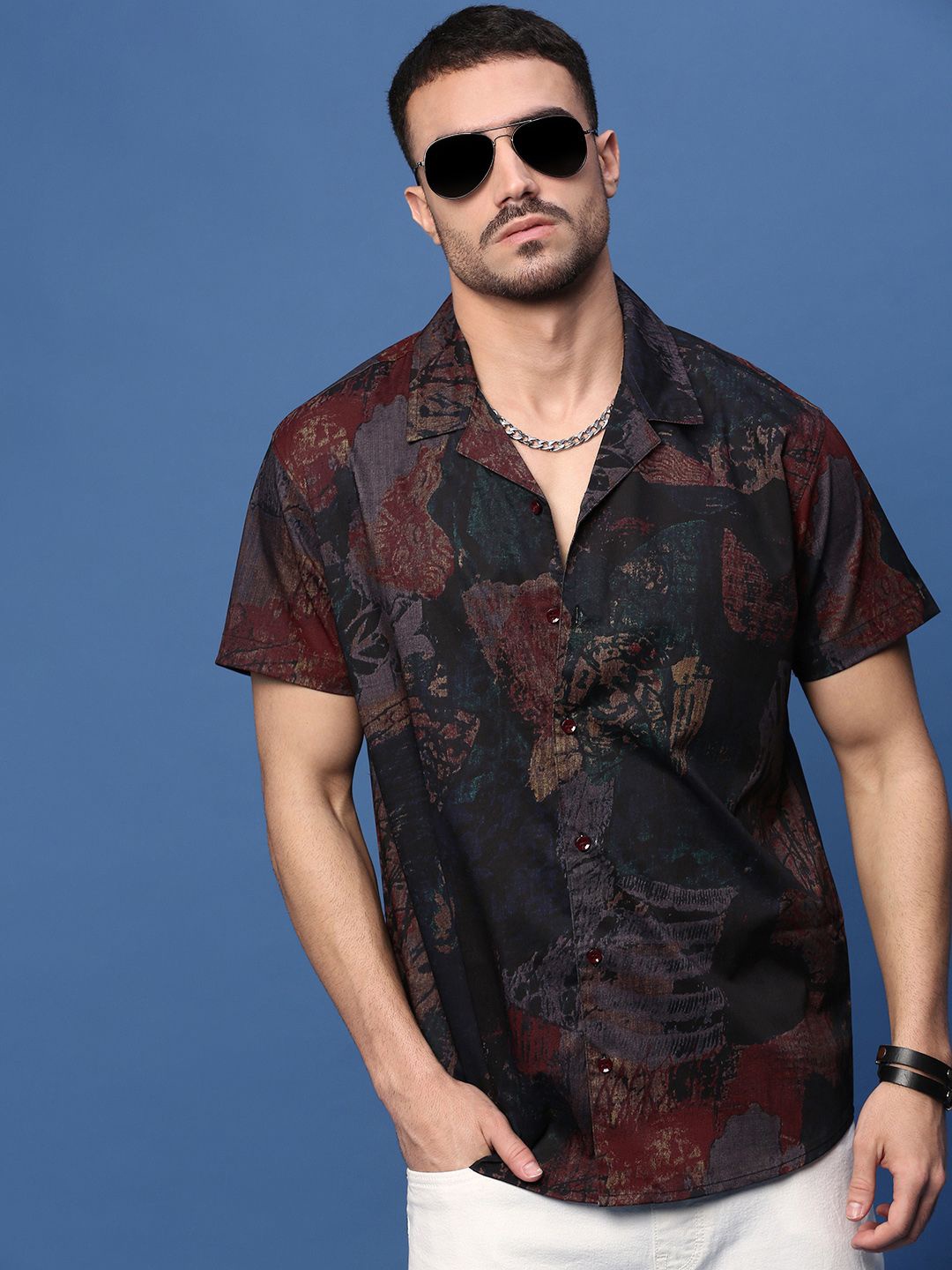 

SHOWOFF Men Standard Opaque Printed Casual Shirt, Brown