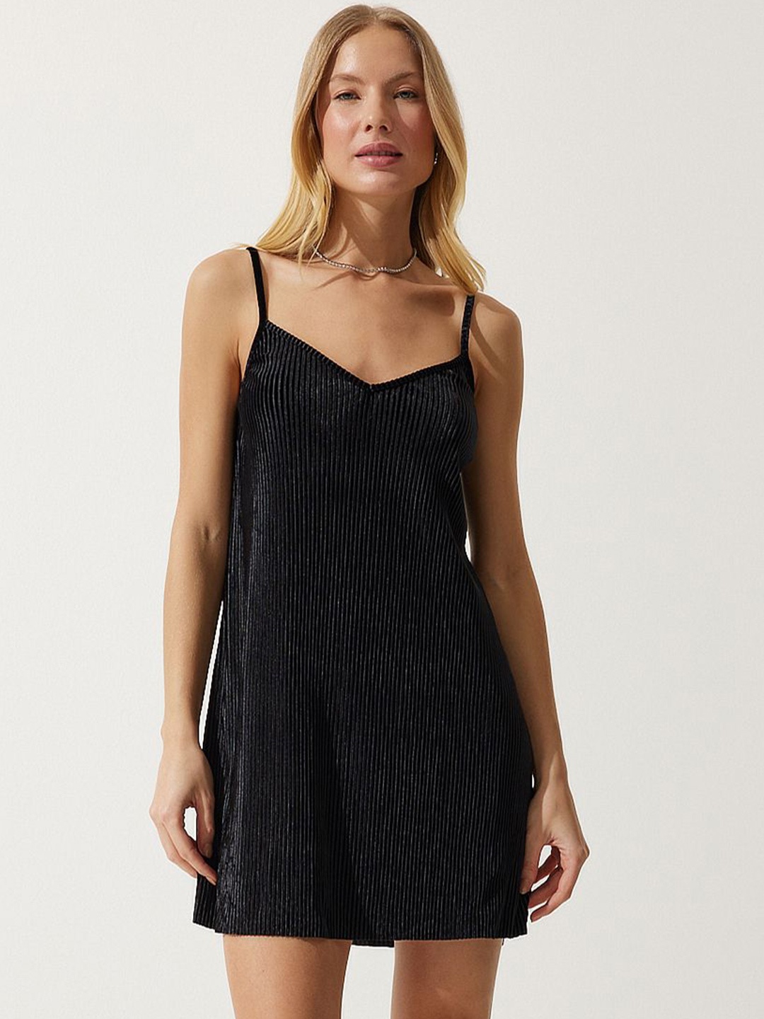 

Happiness istanbul Women Striped Shoulder Straps Sleeveless A-Line Dress, Na
