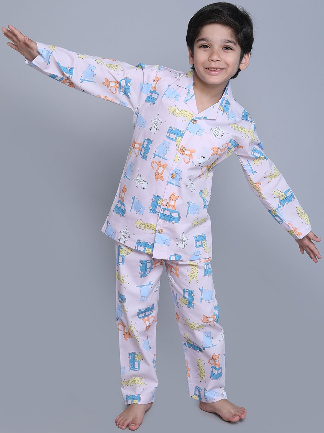 

Little Clothings Boys Printed Night suit, Pink