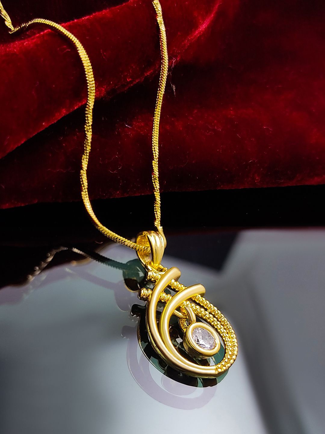 

Saizen Gold-Plated Stone Studded Oval Pendants with Chains