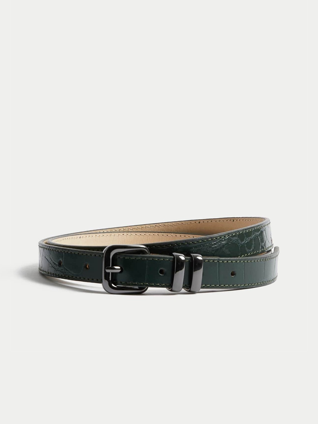 

Marks & Spencer Women Textured Leather Belt, Green