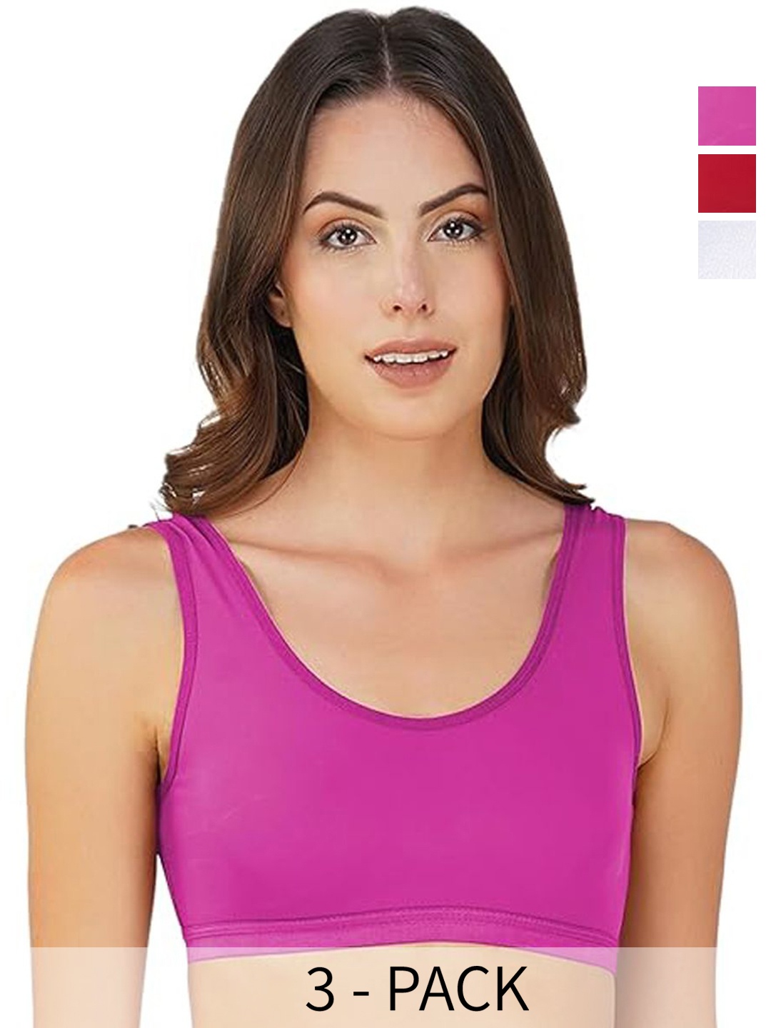 

INDIROCKS Pack Of 3 Solid Full Coverage Workout Bra With All Day Comfort, Maroon