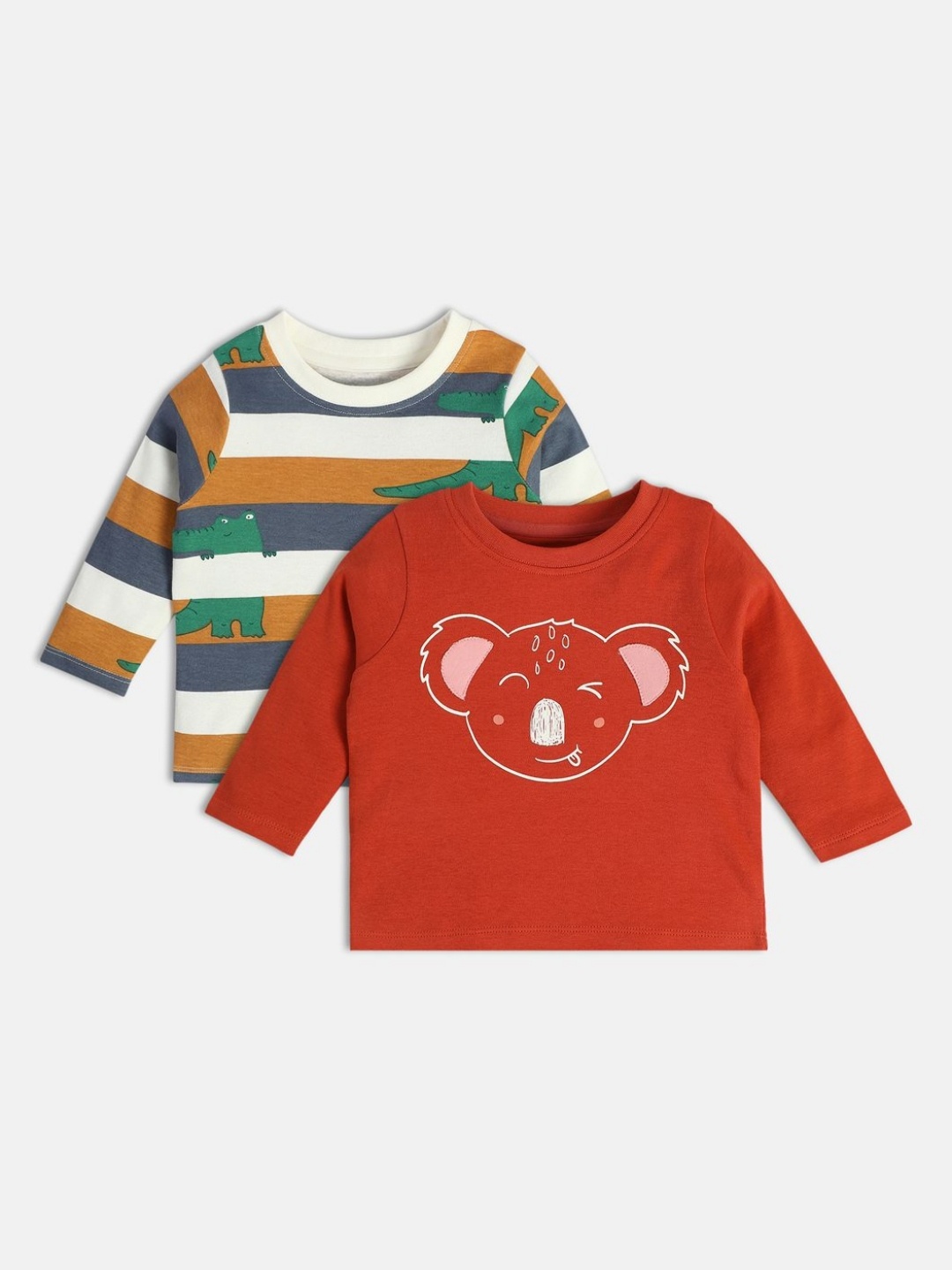 

MINI KLUB Boys Pack Of 2 Graphic Printed Round Neck Cotton T-Shirts, Brown