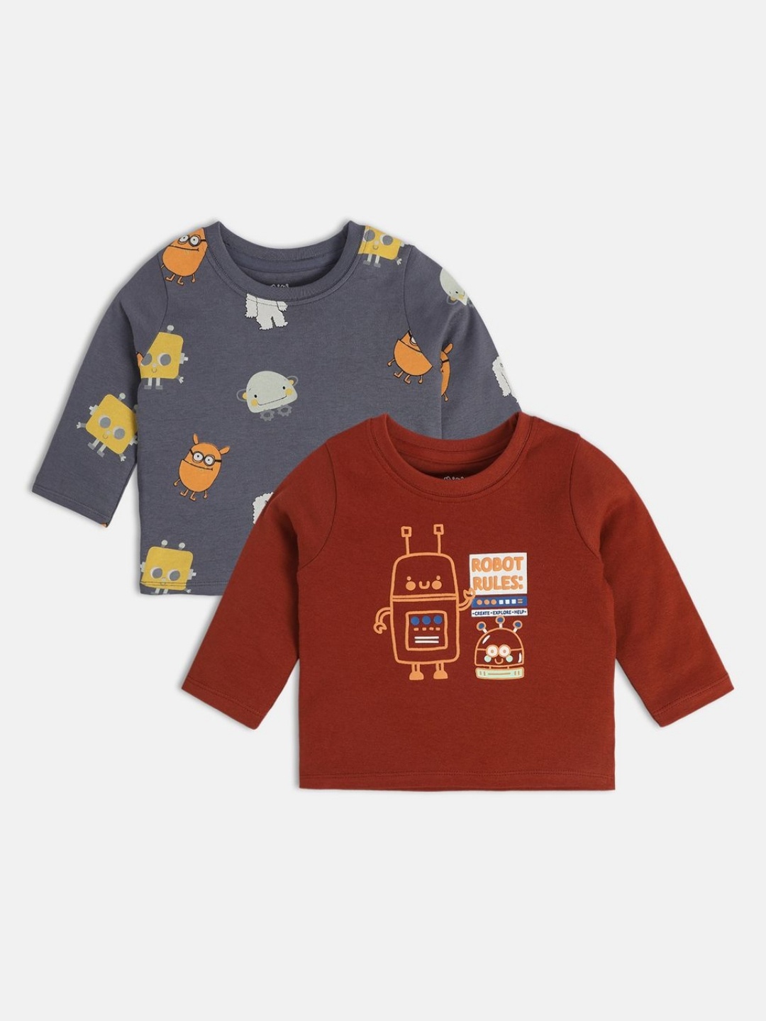 

MINI KLUB Boys Pack Of 2 Solid Round Neck Cotton T-Shirts, Grey