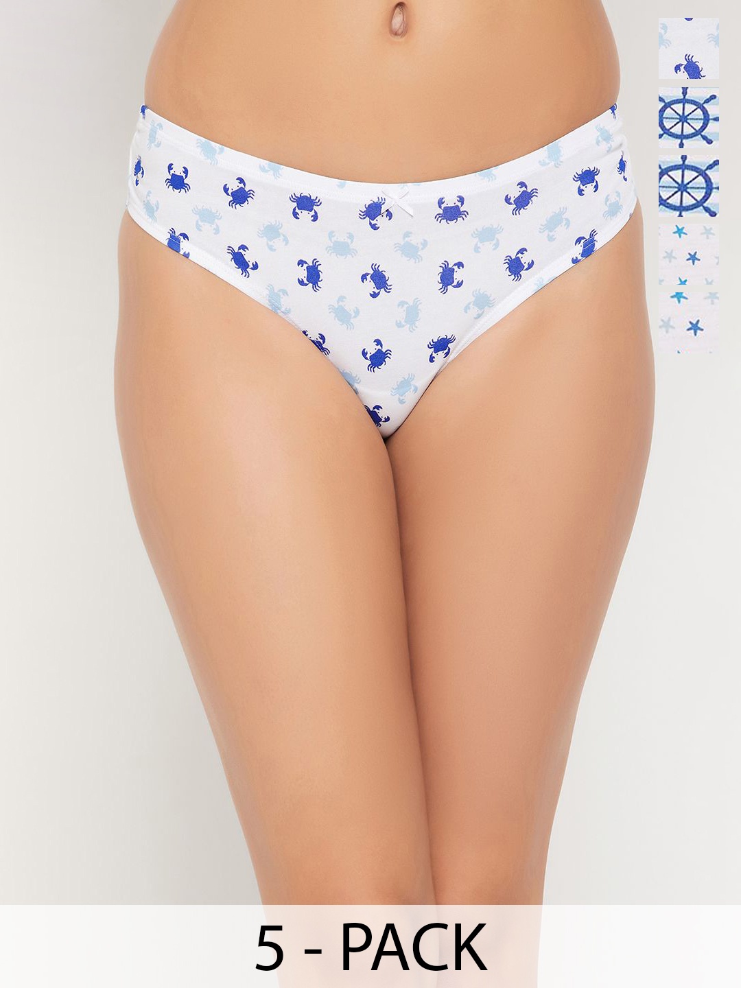 

Clovia Pack Of 5 Printed Cotton Low-Rise Thongs Briefs, White