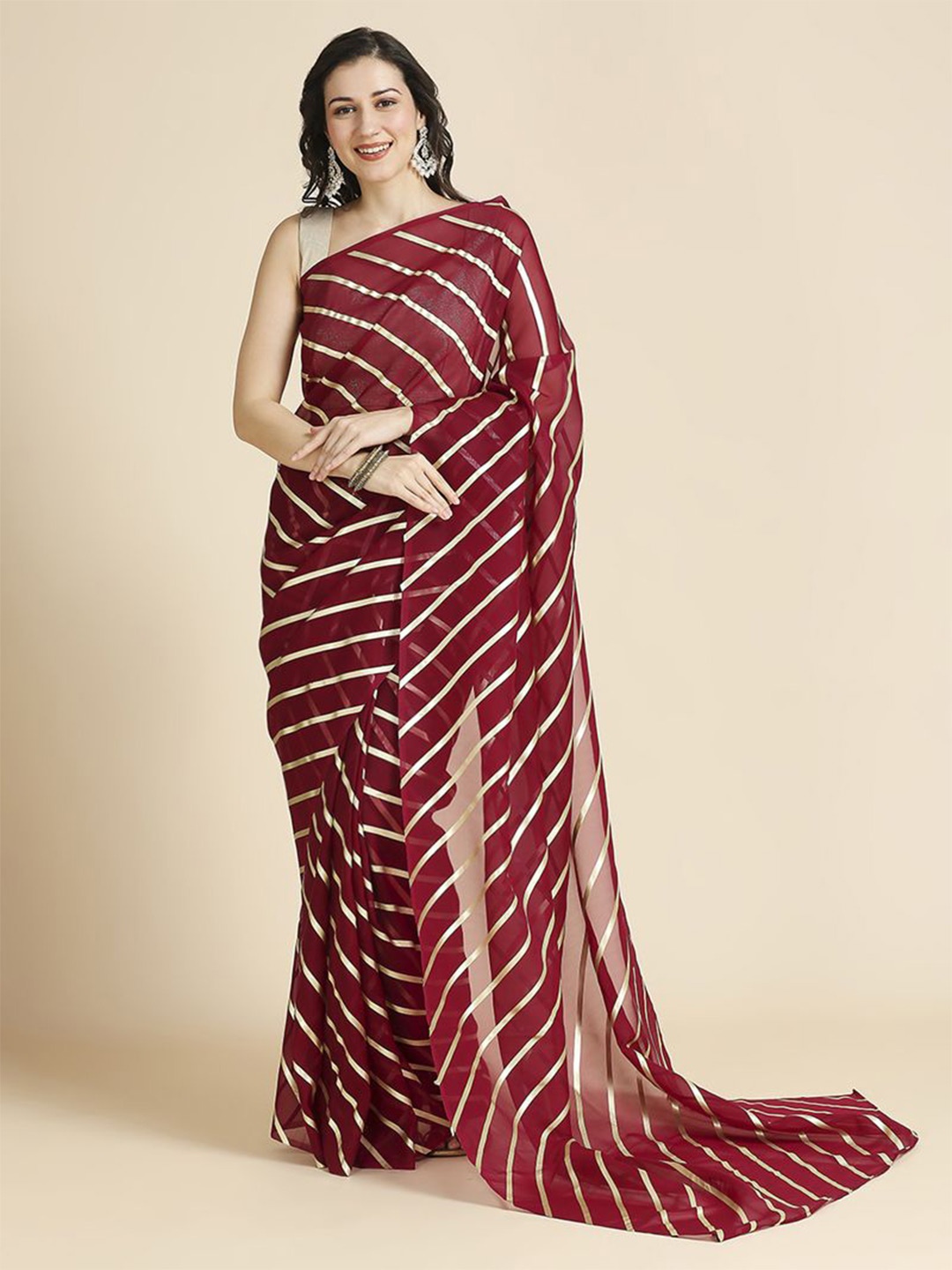 

ASISA Leheriya Organza Saree, Burgundy