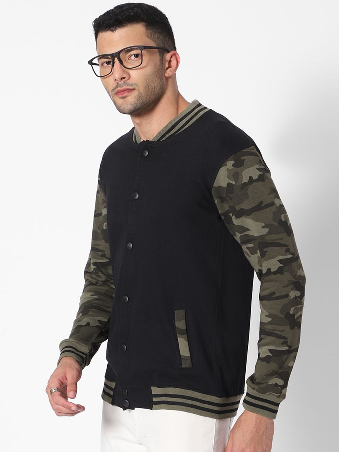 

Be Savage Men Camouflage Windcheater Outdoor Bomber with Embroidered Jacket, Black