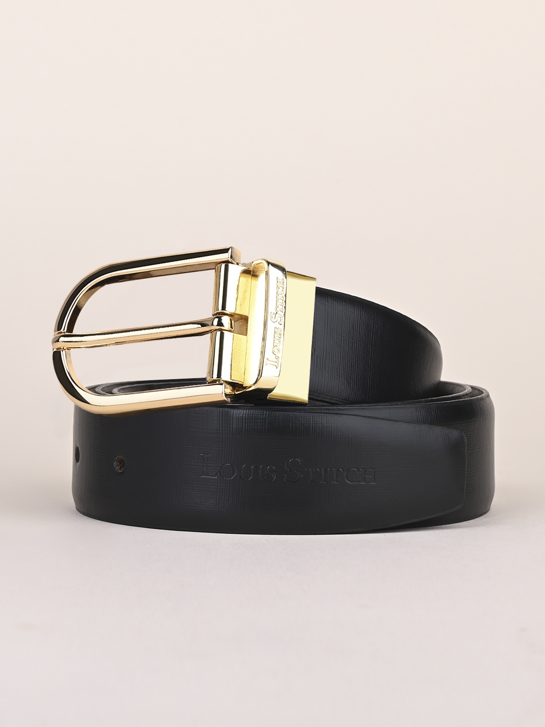 

LOUIS STITCH Men Black Leather Formal Belt