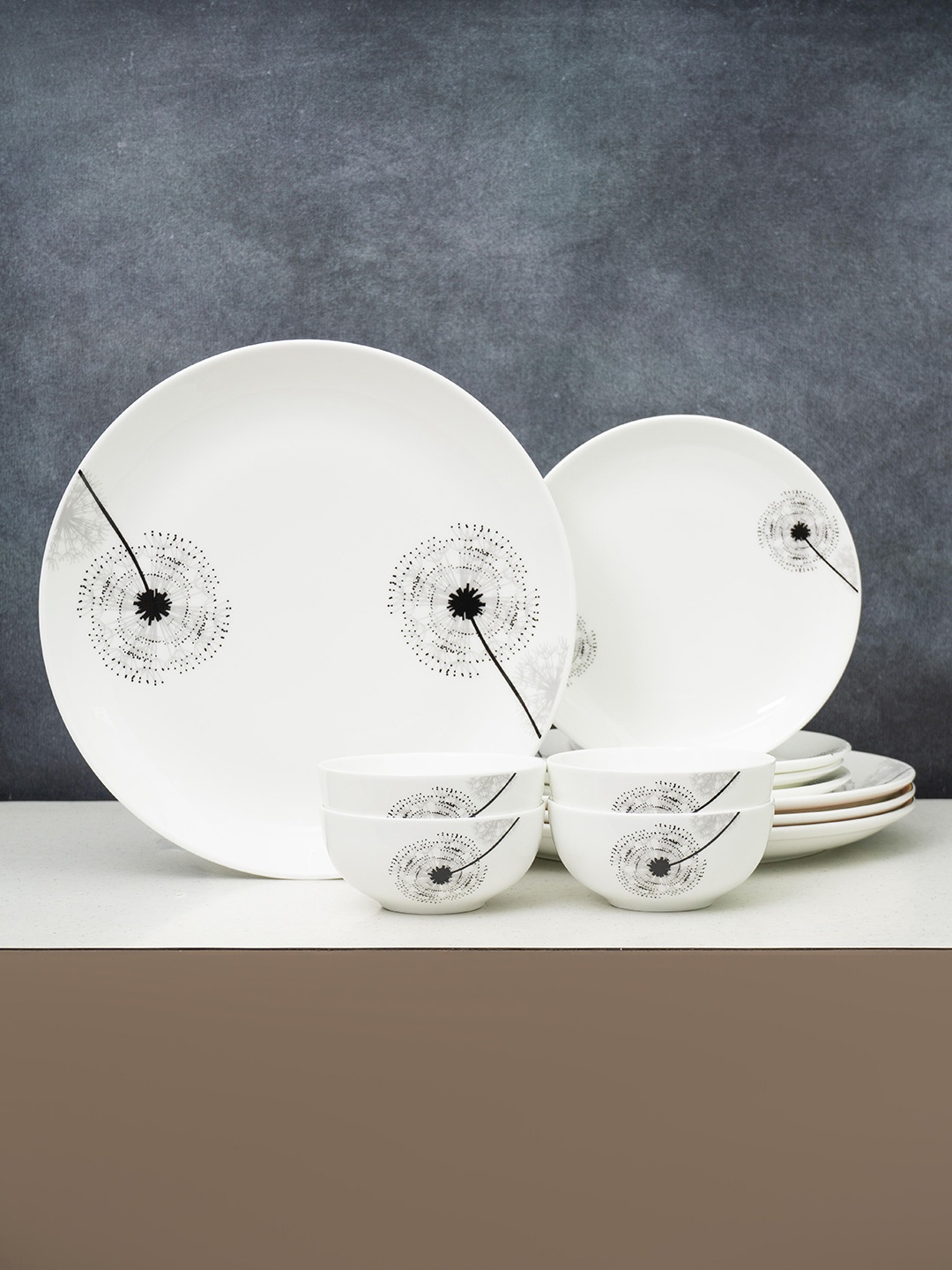 

CLAY CRAFT Eco Set Of 12 White Printed Ceramic Dinner Set