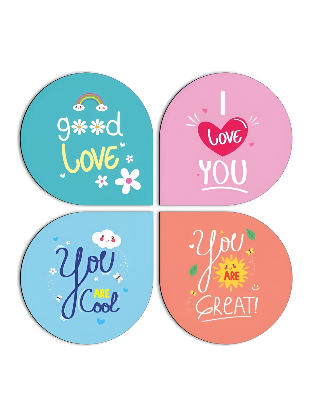 

CLAWCRAFTS Pink & Blue 4 Pieces Floral Wooden Wall Art