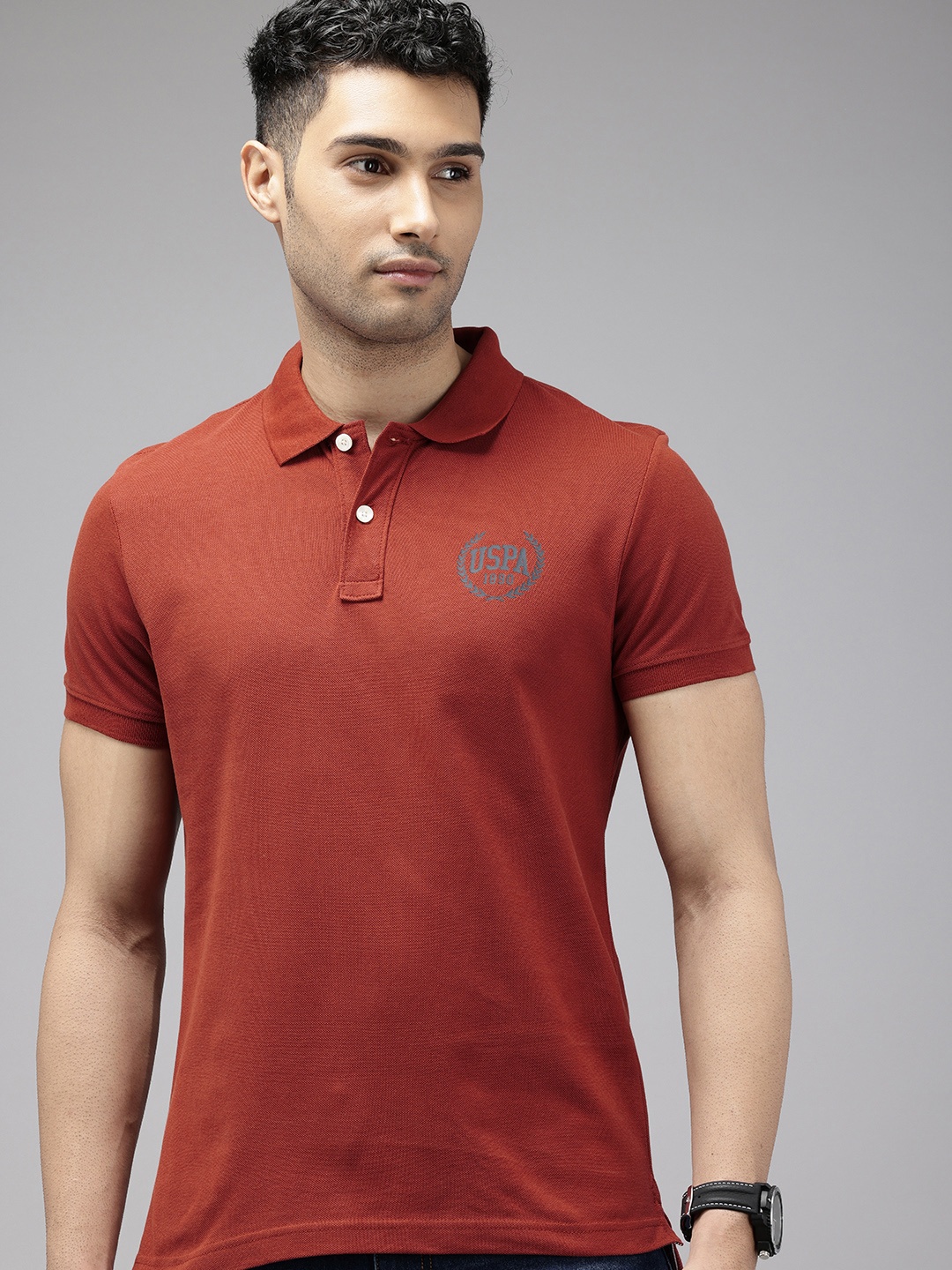 

U.S. Polo Assn. Denim Co. Brand Logo Printed Polo Collar Pure Cotton Slim Fit T-shirt, Maroon