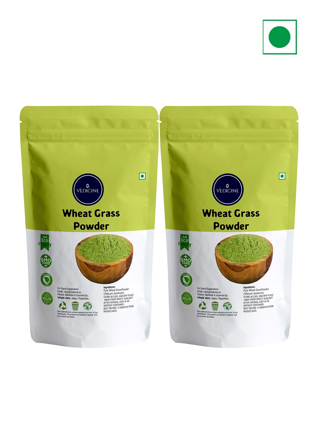 

VEDICINE Set Of 2 Wheatgrass Powder - 100g Each, Green