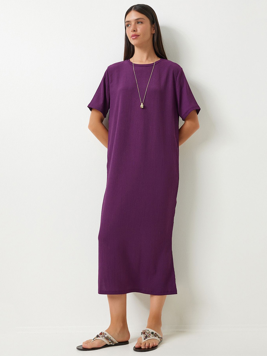 

Happiness istanbul Flared Sleeve A-Line Midi Dress, Purple