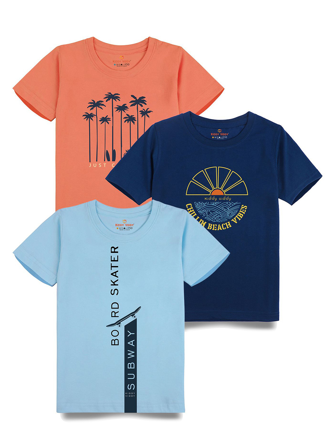 

AUSK Boys Pack Of 3 Graphic Printed Round Neck Cotton T-Shirts, Orange