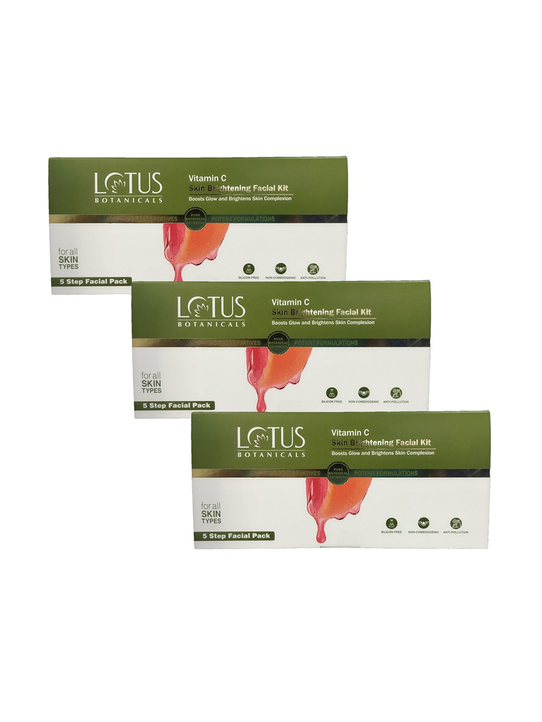 

Lotus Botanicals Set Of 3 5-Step Vitamin C Skin Brightening Facial Kit- 44g Each, Green