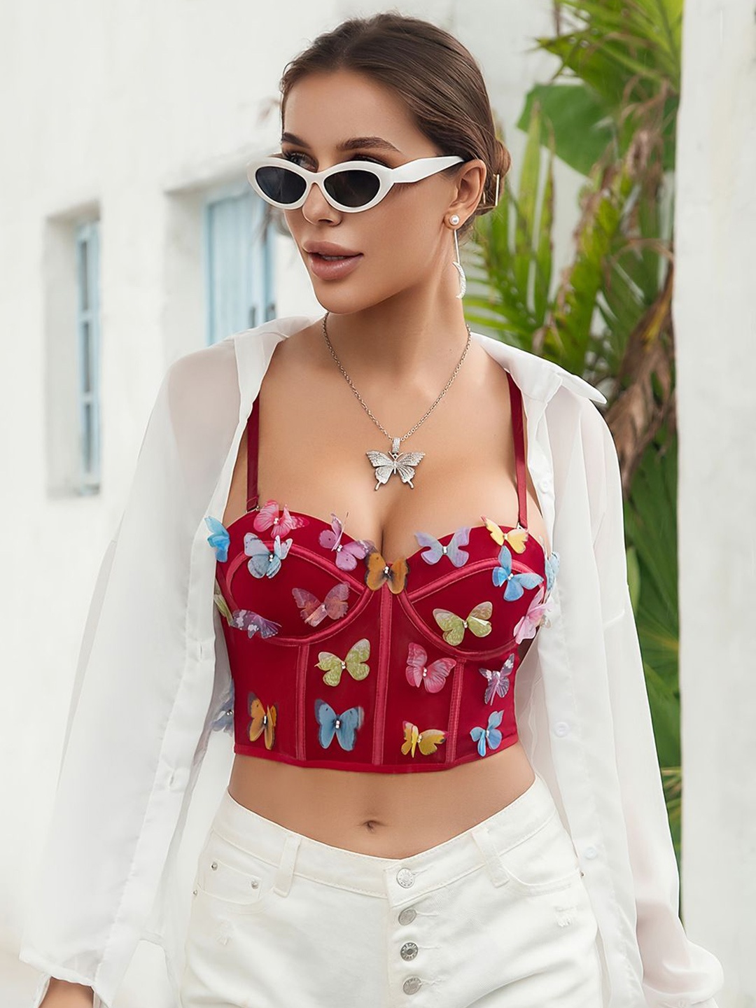 

StyleCast Embellished Sweetheart Neck Bralette Crop Top, Maroon