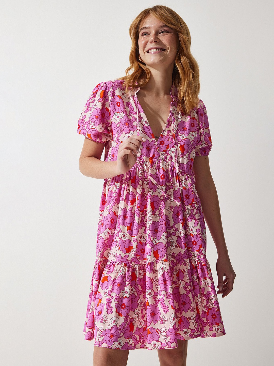 

Happiness istanbul Floral Printed A-Line Dress, Na