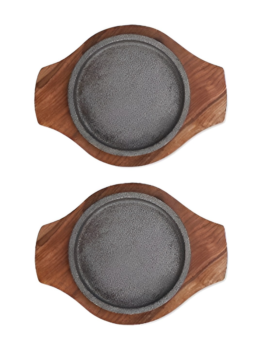 

e kysa 2 Pieces Brown & Grey Cast Iron & Wooden Food Platter