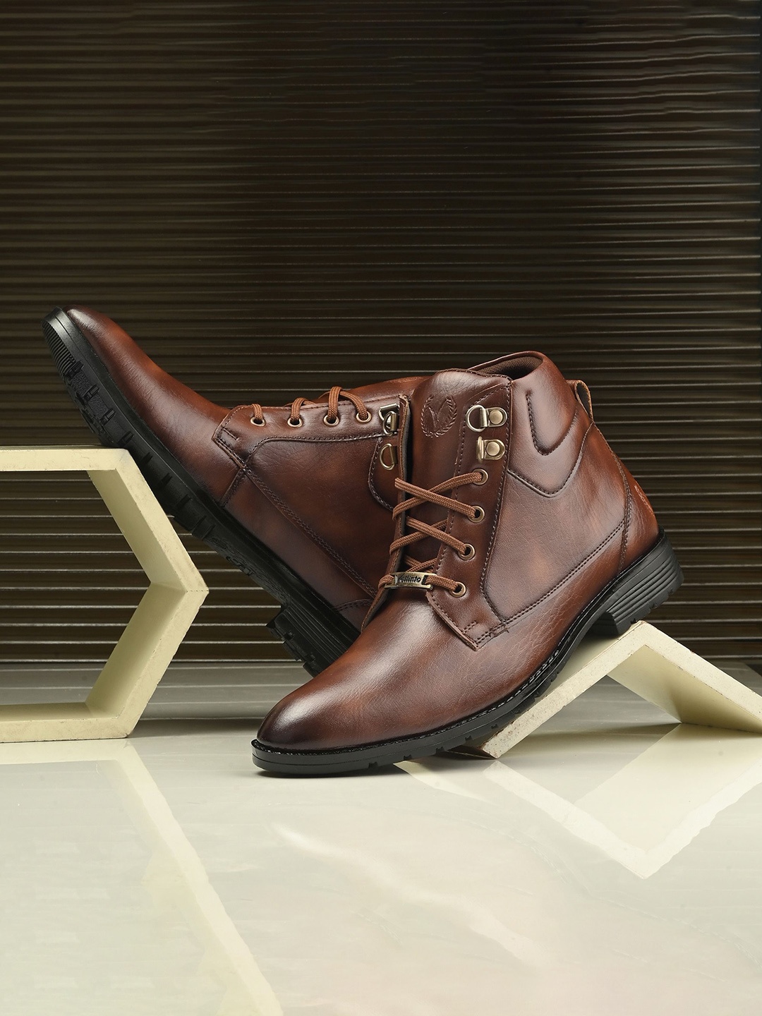 

Vellinto BRETT Men Block Heeled Mid-Ankle Regular Boots, Tan