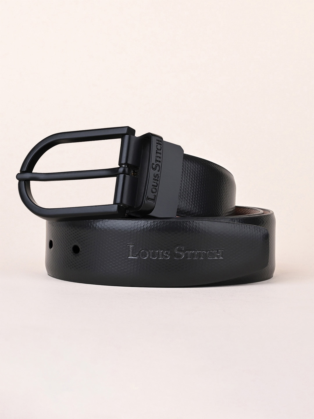 

LOUIS STITCH Men Textured Leather Reversible Formal Belt, Black