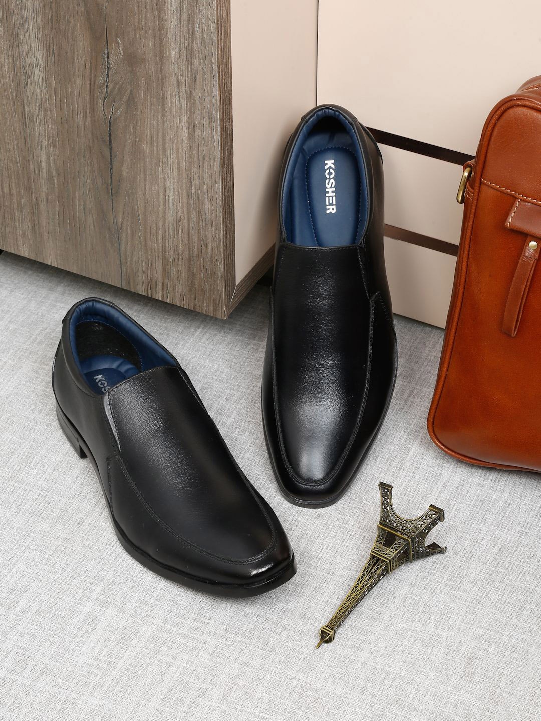 

Kosher Men Leather Formal Slip-On Shoes, Black