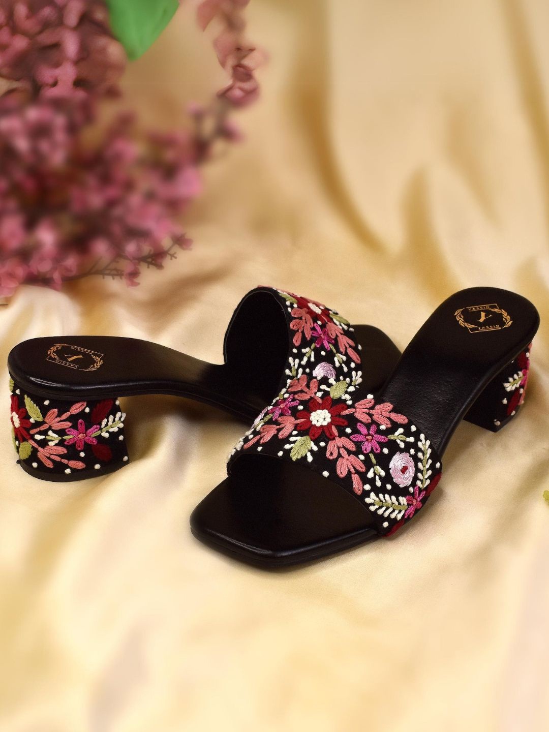 

YASSIO Embellished Ethnic Block Heel Sandals, Black