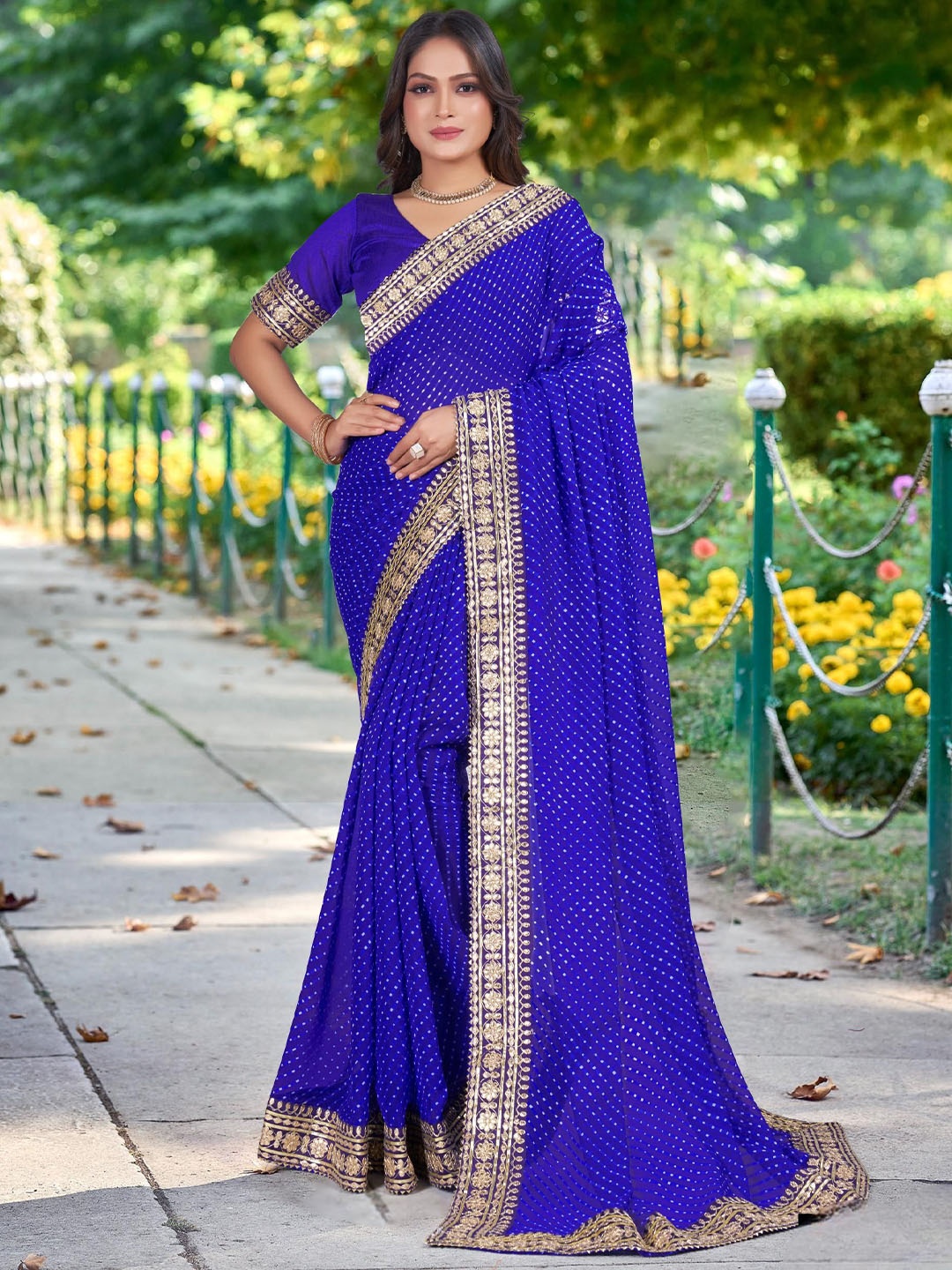 

Kalista Bandhani Gotta Patti Pure Georgette Bandhani Saree, Blue