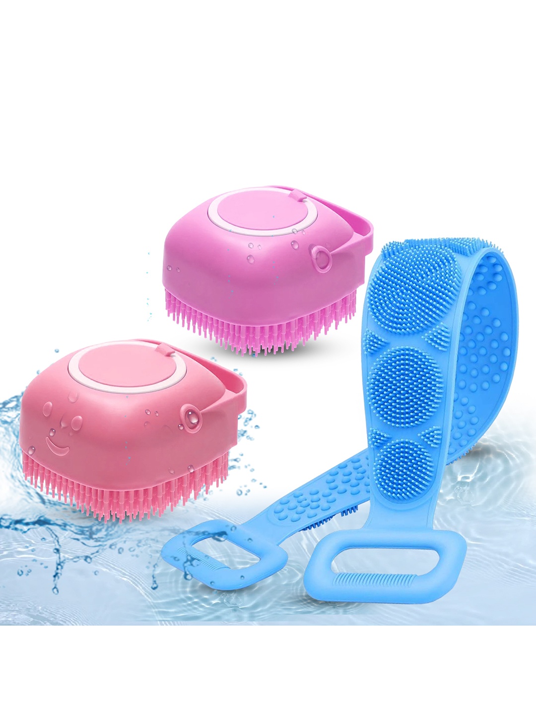 

MAJESTIQUE Set of Silicone Back Scrubber & 2 Bath Brush, Pink