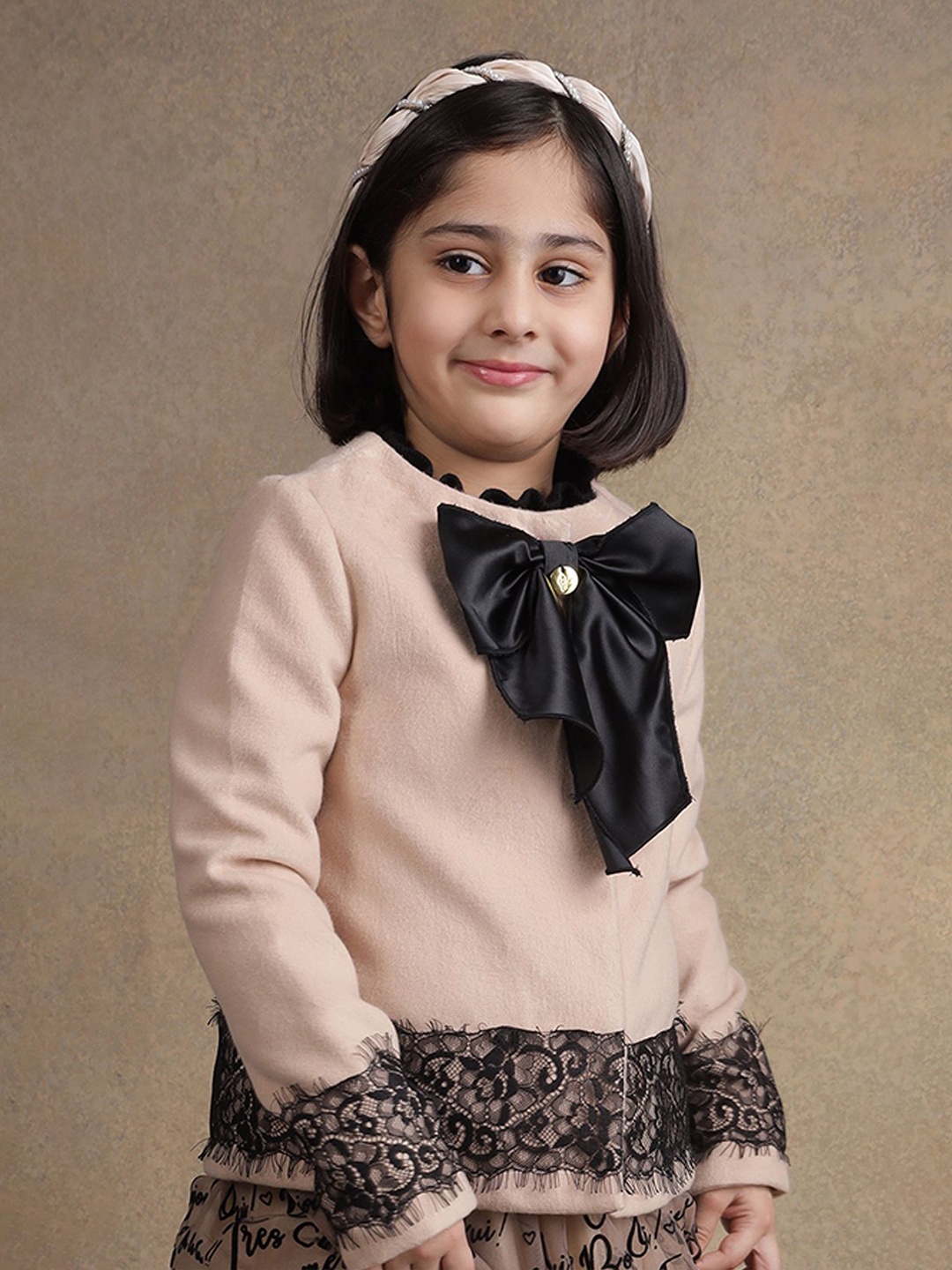 

One Friday Girls Floral Open Front Jacket, Beige
