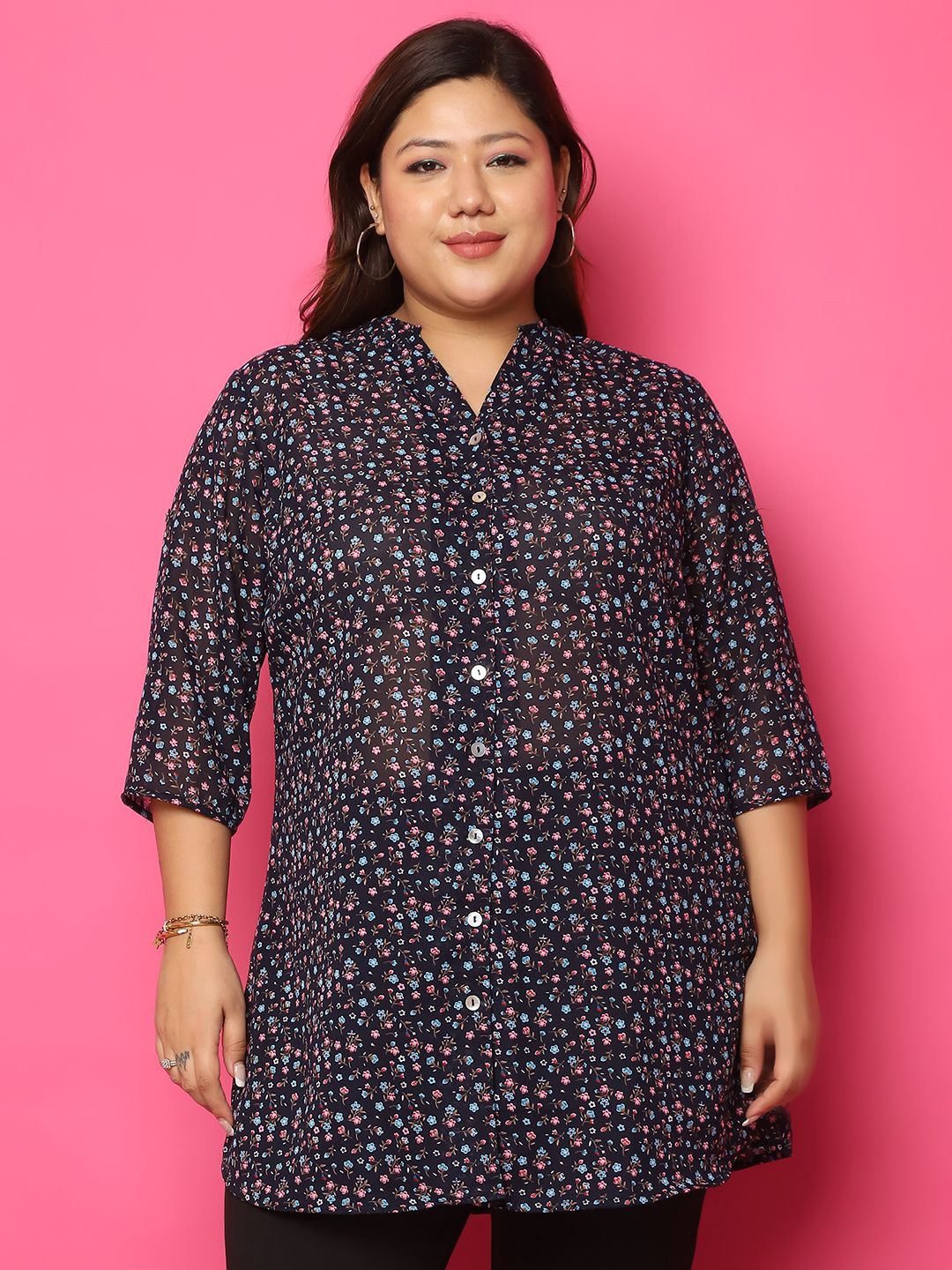 

theRebelinme Women Floral Opaque Printed Casual Shirt, Navy blue