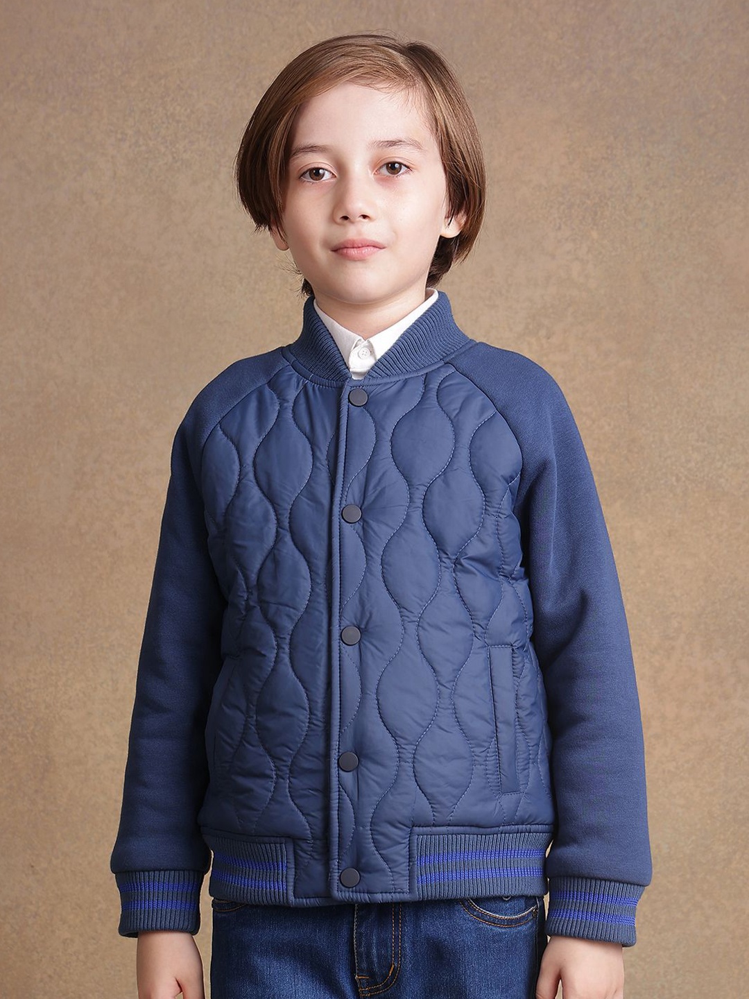 

One Friday Boys Solid Quilted Jacket, Navy blue