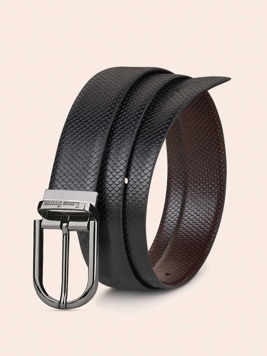 

LOUIS STITCH Men Black Textured Reversible Leather Belt