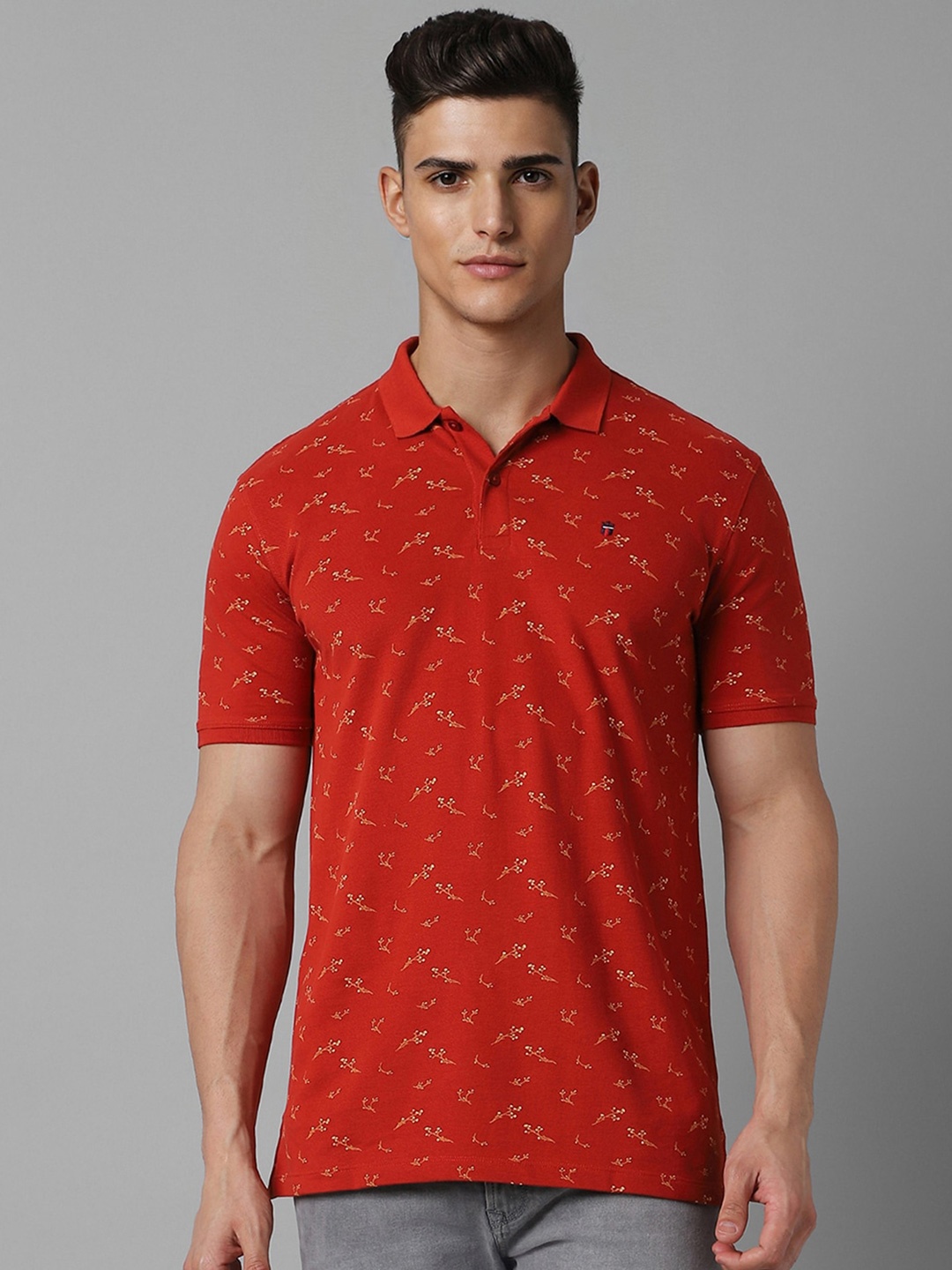 

Louis Philippe Jeans Men Printed Polo Collar Pockets Slim Fit T-shirt, Red