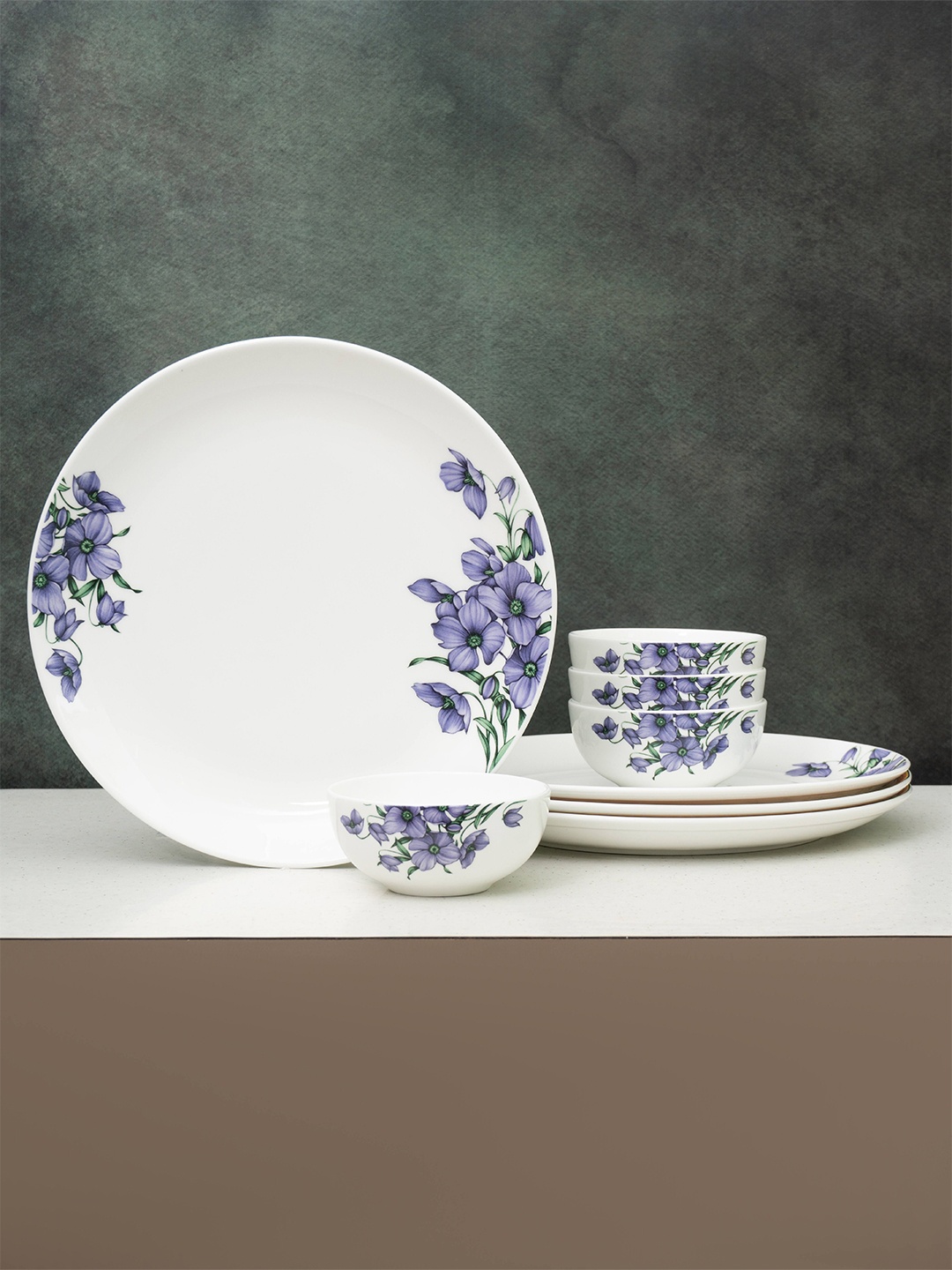 

CLAY CRAFT Eco Set Of 8 White Printed Ceramic Dinner Set