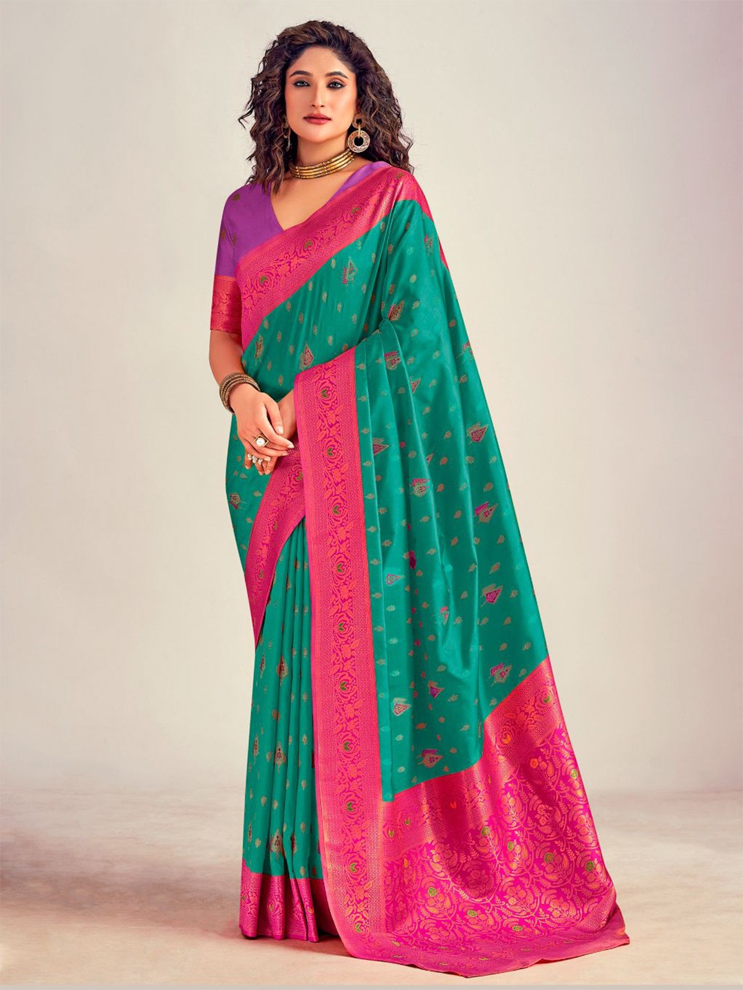 

NK Textiles Woven Design Zari Banarasi Saree, Sea green