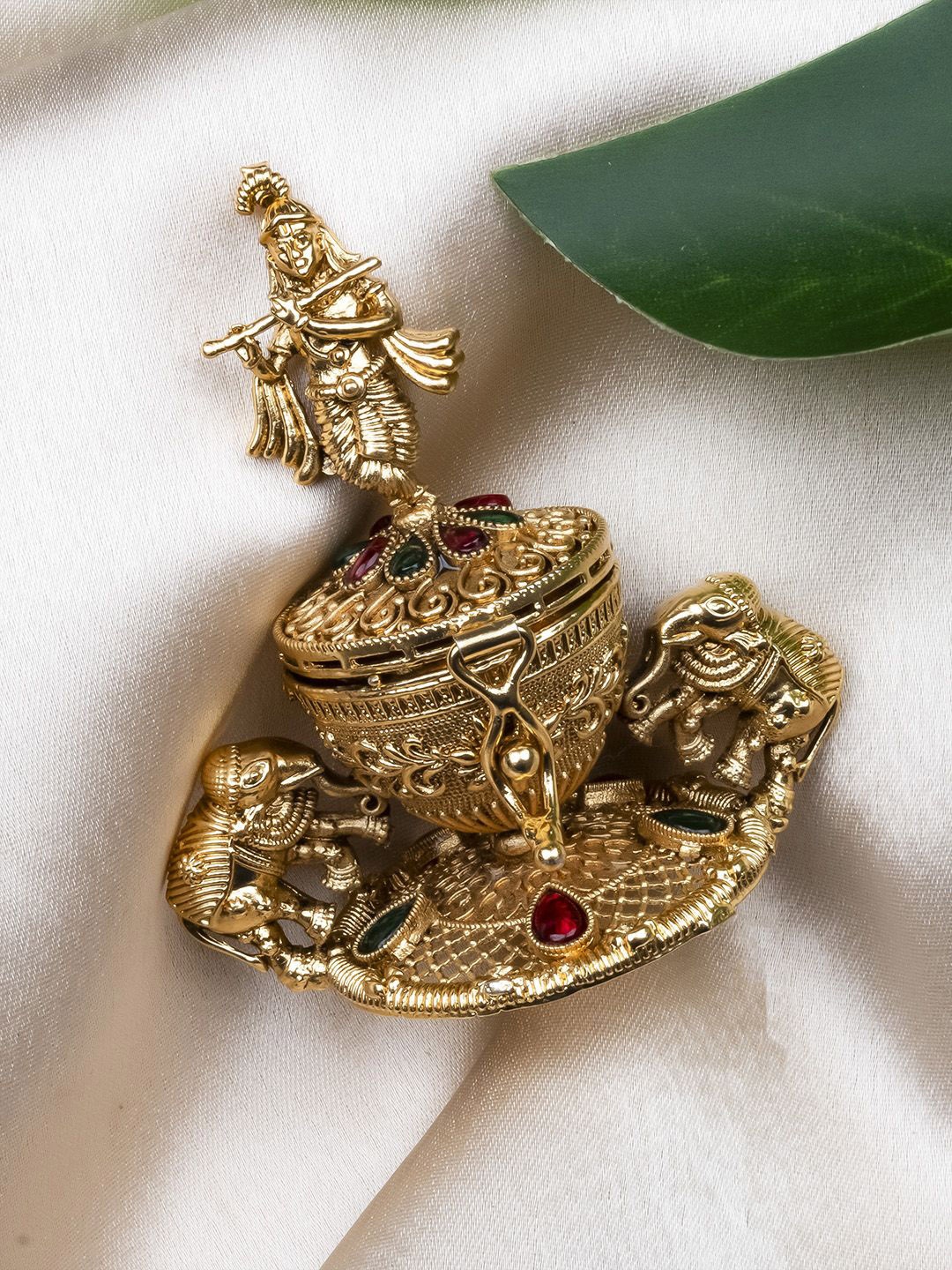 

StileAdda Gold Plated Lord Engraved Kumkum Box