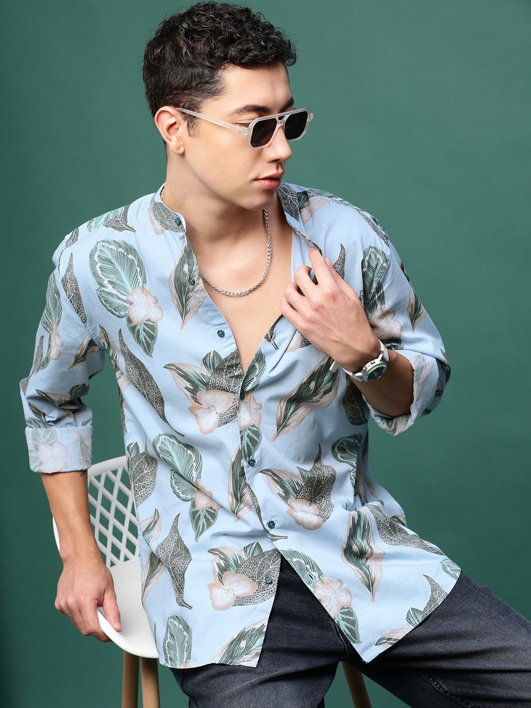 

SHOWOFF Men Standard Slim Fit Floral Opaque Printed Casual Shirt, Blue