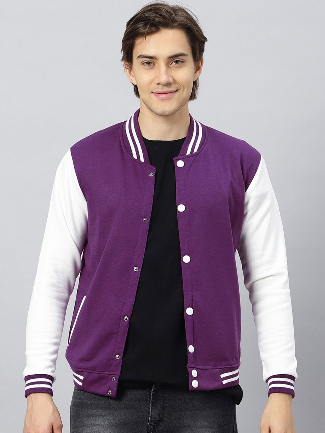 

Be Savage Men Windcheater Outdoor Open Front Jacket with Embroidered, Purple