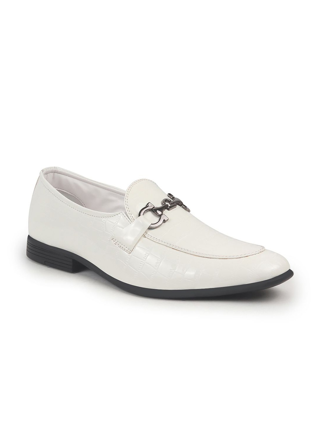 

FAUSTO Men Textured Formal Slip-On Loafers, White