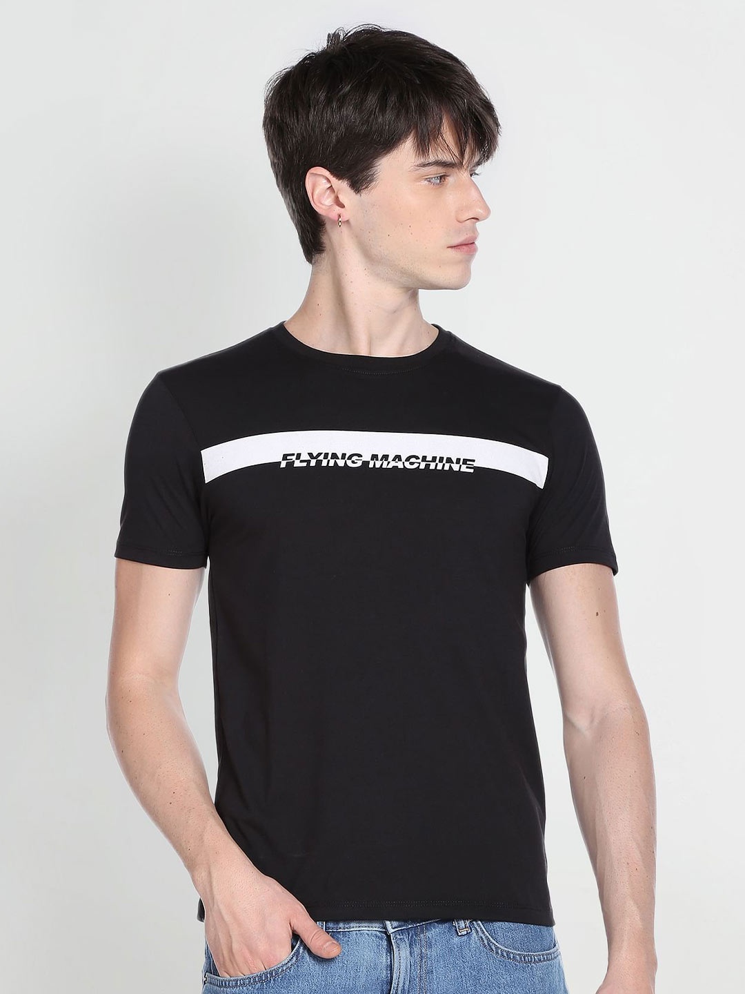 

Flying Machine Brand Logo Printed Cotton T-shirt, Black