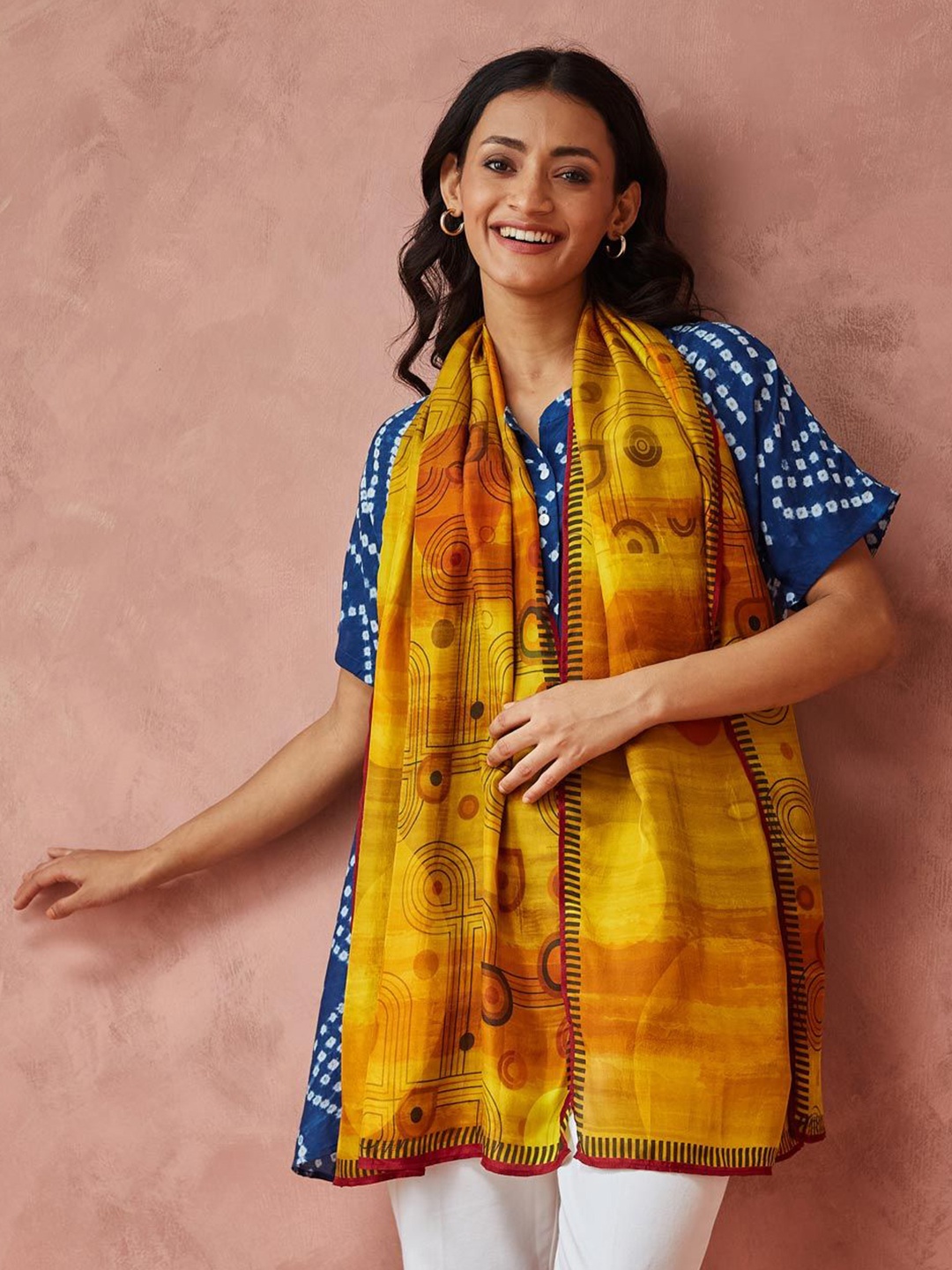 

Fabindia Women Printed Stole, Mustard