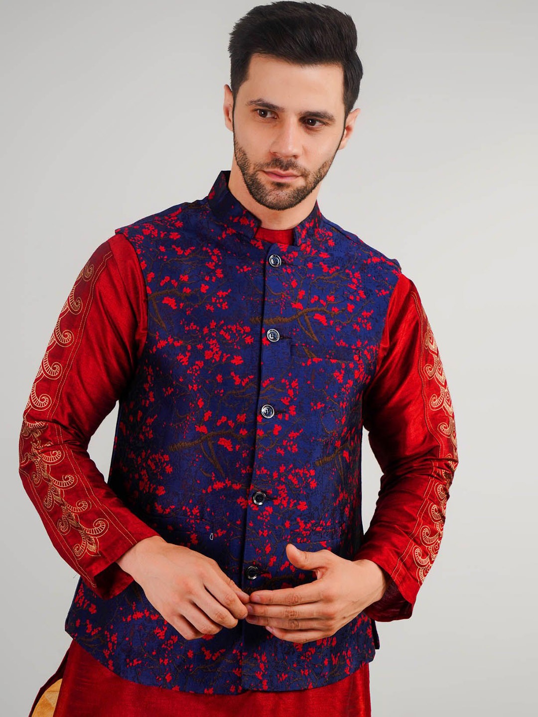 

Valencia Fashion Woven Design Nehru Jacket, Blue