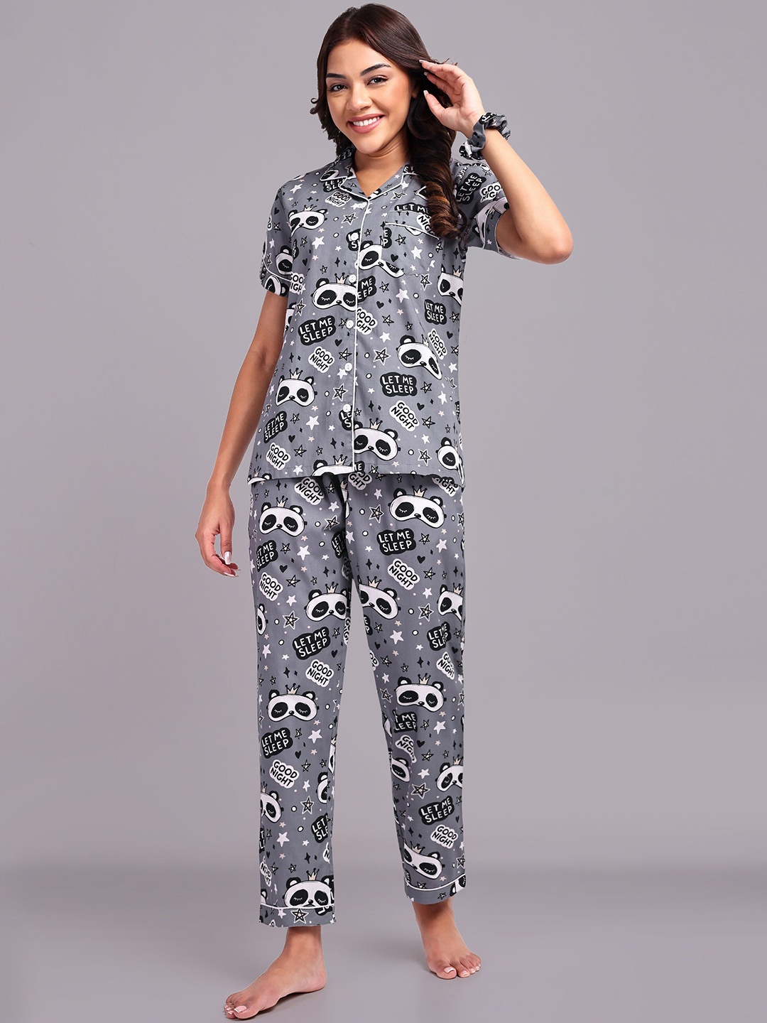 

LEAF ORIGINALS Women Printed Night suit, Grey