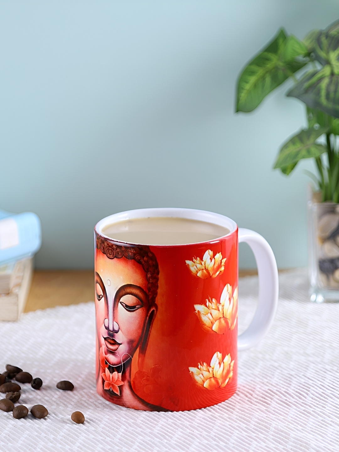 

PENTADECO Red & White Printed Ceramic Glossy Tea and Coffee Mug