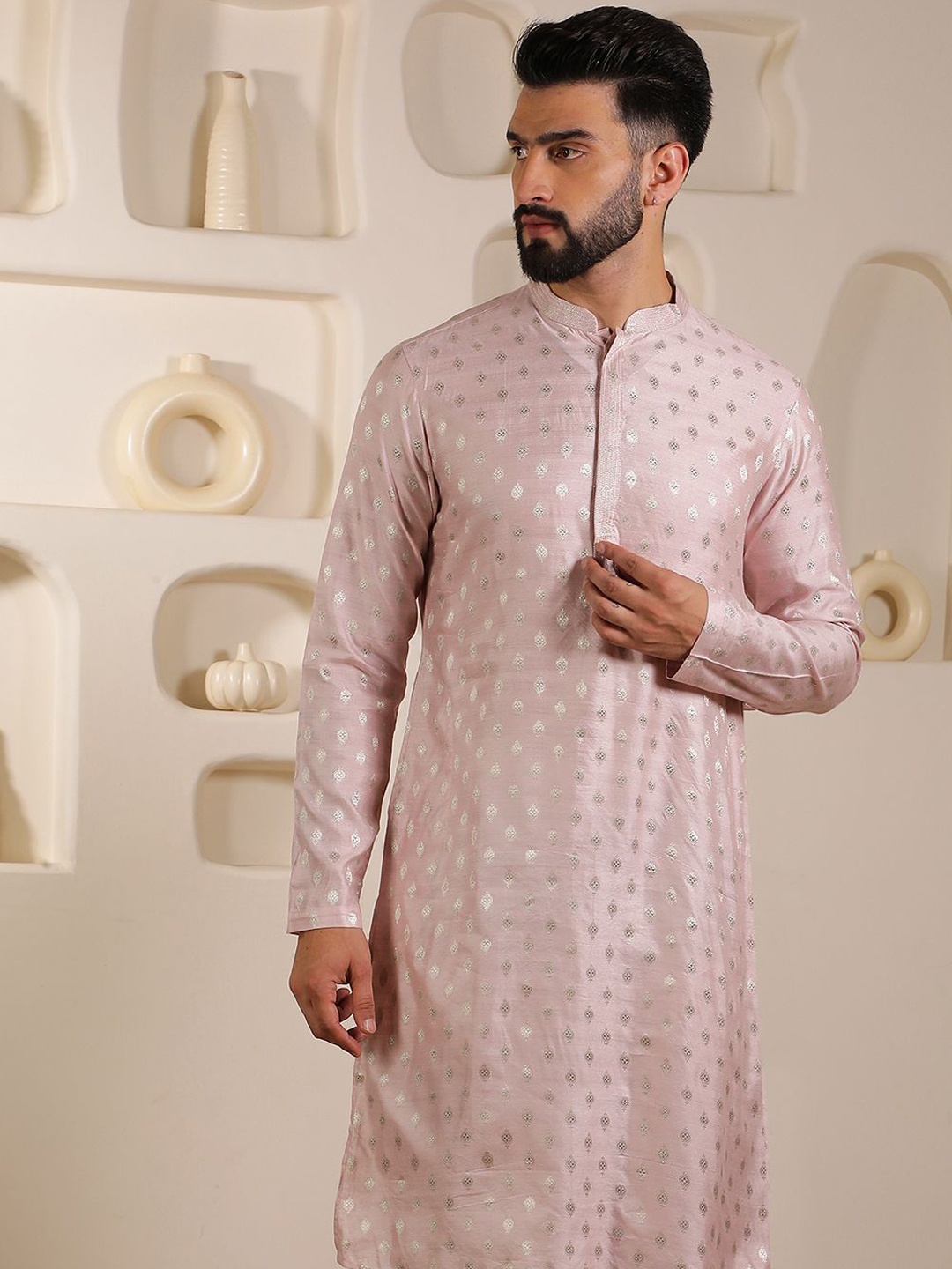

Anouk Men Jacquard Kurta, Pink