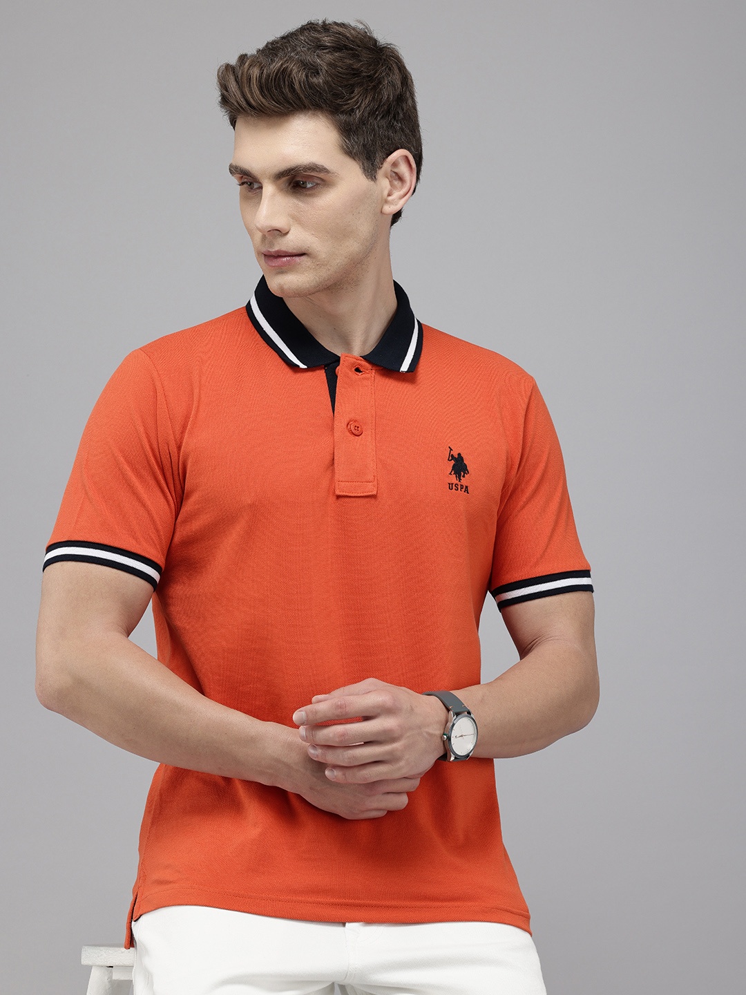 

U.S. Polo Assn. Polo Collar Pure Cotton Slim Fit T-shirt, Orange